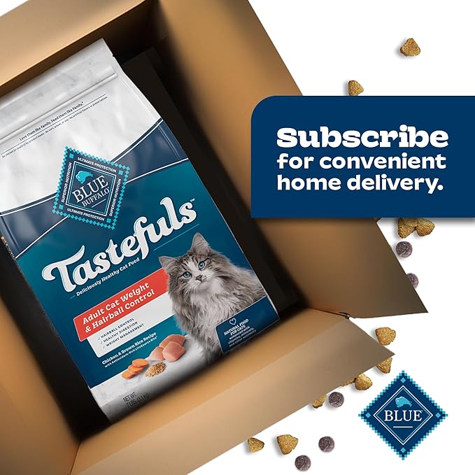 Blue Buffalo Tastefuls Adult Dry Cat Food for Weight Management & Hairball Control, Made in the USA with Natural Ingredients, Chicken Recipe, 7-lb Bag