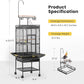 VIVOHOME 72 Inch Wrought Iron Large Bird Cage with Play Top and Stand for Parrots Lovebird Cockatiel Parakeets Black