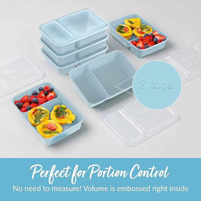 Bentgo 20-Piece Lightweight, Durable, Reusable BPA-Free 2-Compartment Containers - Microwave, Freezer, Dishwasher Safe - Sky