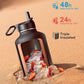 Half Gallon Insulated Water Bottle with Straw & 3 Lids, Coolflask 64 oz Water Jug Large Metal Stainless Steel Wide Mouth for Sports, Gym or Office, Non-BPA Keep Cold 48H Hot 24H, Piano Night