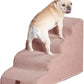 EHEYCIGA Curved Dog Stairs Ramp for High Beds 19.7" H, 4-Step Dog Steps for Small Dogs and Cats, Pet Stairs for High Bed Climbing, Non-Slip Balanced Pet Step Indoor, Dusty Pink