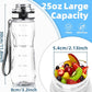 OLDLEY 25 oz Water Bottle, Motivational Water Bottle with Time Marker, Sports Water Bottle With Strap, Leakproof & BPA Free Large Water Bottles for School, Gym, Travel, Outdoor, Tritan,Transparent