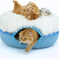 CATTASAURUS Peekaboo Cat Cave for Multiple & Large Cats Up to 30-45 Lbs, Fluffy Cat Beds for Indoor Cats, Scratch Detachable & Washable Tunnel Bed, Comfy Donut Cat Cave (Blue, Large (Calming))