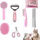 Cat Grooming Brush Kit 6 Tools - Deshedding & Dematting for Long/Short Hair, Self-Cleaning Slicker Brush with 6-in-1 Flea Comb for Cats & Kittens (Pink)