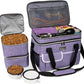 BAGLHER Dog Travel Bag for Supplies - Double-Layer Airline Approved Weekend Pet Travel Organizer Set for Dog and Cat Tote with 2 Pet Food Containers and 2 Collapsible Silicone Bowls Purple