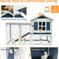 GARWOOD Large Outdoor Indoor Rabbit Hutch Wooden Bunny Rabbit Cage 2-Story with Run No-Leak Pull-Out Tray Waterproof Asphalt Roof Ramp for Guinea Pig Small Animal Wood Pet House Home Blue White