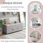 Storage Bench with 3 Shutter-Shaped Doors, Wood Shoe Bench with Removable Cushion and Hidden Storage Space for Entryway, Living Room, Hallway 43.5" L*16" W*18" H (Gray Wash Pine)