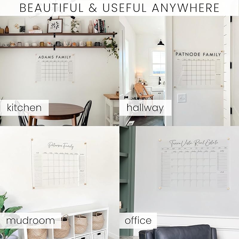 Personalized Clear Acrylic Calendar for Wall, Calendar Whiteboard for Wall, Dry Erase Wall Calendar, Wall Calendar Organizer System for Home (Block, Blush, 23"W x18.5"H)