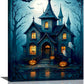 Halloween Gothic Wall Art Castle Pumpkin Ghost Bat Canvas Wall Decor Dark Academia Pictures Painting Print Framed Artwork Decorations Gifts for Halloween Living Room Bedroom Office 16"x20"
