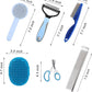Cat Grooming Brush Kit 6 Tools - Deshedding & Dematting for Long/Short Hair, Self-Cleaning Slicker Brush with 6-in-1 Flea Comb for Cats & Kittens (Blue)