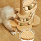 Cat Scratching Post, 4 in 1 Wooden Cat Scratcher Toy, 17.7" Tall Scratch Post with 2 Level Cat Track Balls, Interactive Feather Toy and 2 Sisal Hanging Balls for Indoor Kittens, Adult Cats