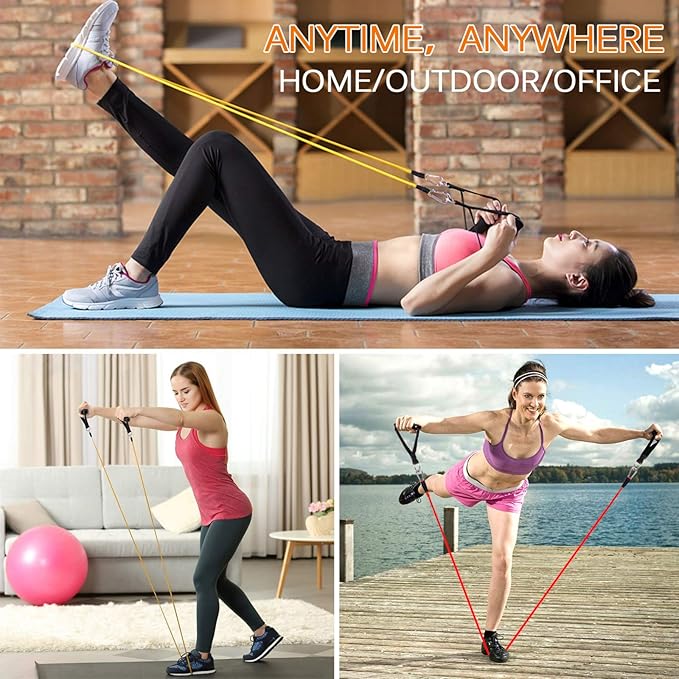Resistance Bands Set, Workout Bands with Handles, Door Anchor, Ankle Straps and Carry Bag, Exercise Bands for Shape Body and Home Workouts
