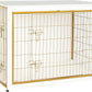 DWANTON Dog Crate Furniture with Cushion, Wooden Kennel Table with Double Doors, Indoor Dog House, Extra Large Size, 43.3" L, White+Gold