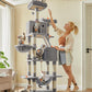 Feandrea Cat Tree, 81.1-Inch Large Cat Tower with 13 Scratching Posts, 2 Perches, 2 Caves, Basket, Hammock, Pompoms, Multi-Level Plush Cat Condo for Indoor Cats, Light Gray UPCT190W01