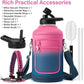 Insulated Water Bottle | Thickened Stainless Steel Vacuum Metal | Portable Sports Half Gallon Large Water Jug for Gym and Hiking with Straw, Carrier Bag, Handle Strap | BPA-Free 64 oz