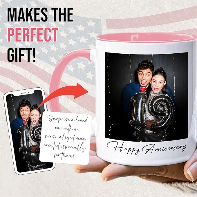 Custom Mug Upload Your Picture Personalized Coffee Mug with Photo Text Name Customized Cup Unique Ideas Gifts for Men Women Mom Dad Girlfriend Boyfriend Friend Family (Pink, 15oz)
