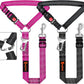Removable Dog Seat Belt Harness for Car, 3 in 1 Pet Dog Car Seatbelt Leash, Retractable Restraint Secures to Vehicle Headrest & Adjustable Reflective Bungee Dog Seatbelt Tether, Rose and Black