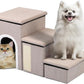 Dog Steps for Bed and Couch, 17”H Foldable Dog Stairs for Small Older Dogs Cats, Adjustable Pet Cat Stairs Ramps with Storage with Condo, Scratcher, Hold Up to 180LBS, Pet Cat Steps Beige