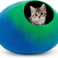 Woolygon Premium Felt Cat Cave Bed – Wool Kitty Beds Handcrafted Kitten Caves Bed for Indoor Cats - Made from 100% Eco-Friendly Merino Wool, Foldable Cat Hidewawy Covered Cat Houses (Emerald Indigo)