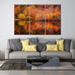 Nature Wall Art Prints - Ocean Forest Mountain Lake Canvas Landscapes - Small to Extra Large Living Room Bedroom Kitchen Bathroom Décor (Autumn Forest with Lake, 35L" x 53W" - 3 Panels)