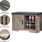 2-Tier Storage Bench, Shoe Bench with Padded Seat Cushion, Entryway Bench with 2 Barn Doors, Adjustable Shelf, 13.8" D x 27.6" W x 17.7" H, for Entryway, Living Room, Bedroom, Greige