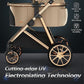 Kenyone Luxury Pet Stroller 3 in 1 with Electroplated Gold Mirror Finish for Medium Small Size Dogs and Cats, High-End Detachable Carrier for Puppy, Kitty, Doggie(C910L Khaki)