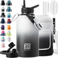Insulated Water Bottle | Thickened Stainless Steel Vacuum Metal | Portable Sports Half Gallon Large Water Jug for Gym and Hiking with Straw, Carrier Bag, Handle Strap | BPA-Free 64 oz