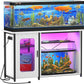 55-75 Gallon Fish Tank Stand with Power Outlets & LED Light, Reversible Heavy Duty Metal Aquarium Stand with Cabinet for Fish Tank Accessories Storage, Turtle/Reptile Terrariums, White