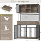 HITHOS 71" Tall Dog Crate Furniture, Indoor Dog Kennel with Hutch, 42" W Dog Cage for Large/Medium Dogs, Wood Dog Crates with 2 Storage Drawers, Heavy Duty Pet House, Ash Grey
