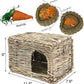 kathson 2 Pcs Rabbit Grass House Natural Foldable Hand Woven Seagrass Bed Carrot Hay Toy Hut Safe Comfortable Playhouse with Bunny Chew Toys for Bunny Hamster Guinea Pig Chinchilla Ferret