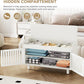 Storage Bench, Bamboo Shoe Bench with Padded Seat Cushion & 2 Doors, 2-Tier Entryway Bench with Lift Top Hidden Storage, 35.4" W x 12.6" D x 19.7" H, Shoe Rack Cabinet for Entryway, Living Room, White