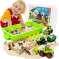 59 PCS Farm Sensory Bin Sandbox with Lid, 2.2 LB Sensory Sand, 40 Toddler Farm Toys, 3 Take Apart Construction Trucks -Sensory Toys for Kids 5-7, 3-4 & Up- Kids Gifts for Boys and Girls