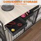 86.6inch Dog Crate Furniture with Storage,Furniture Style TV Stand Dog Kennel for 2 Dogs,with 6 Drawers,Removable Divider&Adjustable Bowls,Heavy Duty Metal Chew-Resistant Dog Crate Furniture