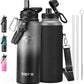 40oz Insulated Water Bottle,Stainless Steel Vacuum Water Bottle, BPA-Free & Leakproof -with Paracord Handle,Strap,Straw Spout Lids,Large Water Jug for Gym Sports