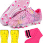 brooman Kids Firm Ground Soccer Cleats Girls Football Cleats with Shin Guards and Soccer Socks