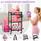 3-Tier Home Gym Storage Rack, Adjustable Yoga Mat Storage Rack, 250LBS Metal Workout Equipment Storage Cart with Large Basket & Lockable Wheels for Mats, Bands, Foam Rollers, Yoga Block
