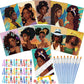 Blosssound 10 Set Pre Printed Canvas Pre Drawn Canvas Painting with Easel Kits 5" x 7" Outline Painting Panels for Beginners, DIY Craft Project, Party Favor, Home Decors(Black Women)