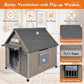 Outdoor Dog House Weatherproof Large Wooden Dog Kennel Indoor for Small Dogs with Chew-Proof Frame, Oxford Fabric Window, Removable Floor Pet Shelter (Grey, 30.5" D x 37.4" W x 39.3" H)