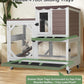 Rabbit Hutch 2-Story Wooden Bunny Cage with 2 Leak-Proof Sliding Trays, Chew-Proof Metal Mesh, Rainproof Cover, Indoor & Outdoor Guinea Pig House with Wheels - Brown