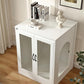 Cat Litter Robot Enclosure with Cat-Observant Glass Doors,Litter Robot Cabinet with Cozy LED for Cats,Reversible and Optional Entry(Left or Right),Power Outlet for More Choice, (White)