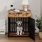 IRONCK Dog Crate Furniture for Small Dogs, Wooden Dog Kennel with Flip Top Drawer, Indoor Pet Crate End Table with Charging Station, Steel-Tube Dog Cage, Rustic Brown