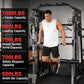 Smith Machine Home Gym All in One, 2200LBS Squat Rack Power Cage with Smith Bar, LAT Pull-Down, Cable Systems, Leg Hold-Down and More Attachments, Workout Equipment (Red Black)