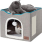 Bedsure Cat Beds for Indoor Cats - Large Cat Cave for Pet Cat House with Fluffy Ball Hanging and Scratch Pad, Foldable Cat Hideaway, 16.5x16.5x13 inches, Grey