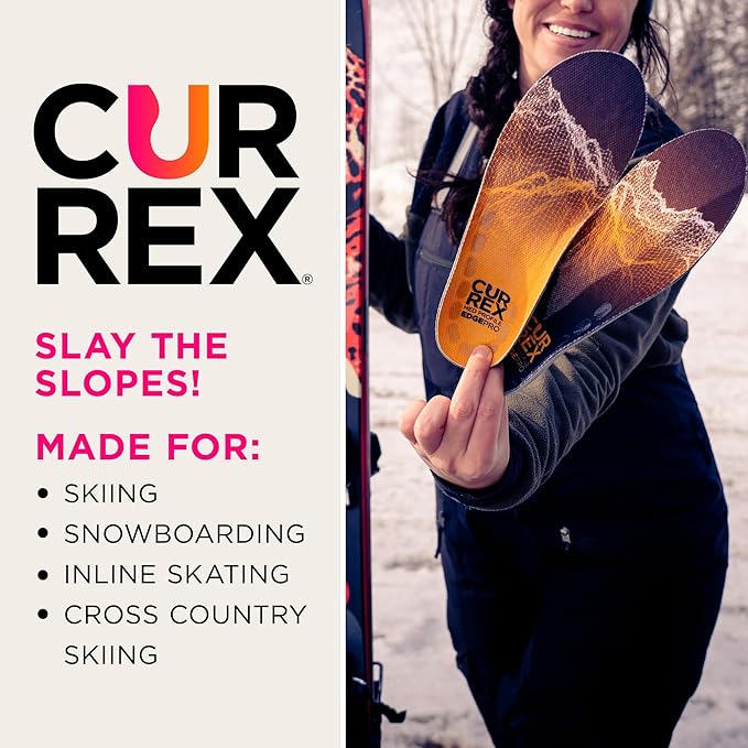 CURREX EdgePRO Insole - Men, Women & Youth Dynamic Support Insole - Shock Absorption, Cushioning, Anatomic Support & Super Grip - For Cross-Country Skiing, Downhill Skiing & Snowboarding