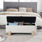 Wavy Ottoman Storage Bench Multi-Functional Narrow Entryway Bench Elegant End of Bed Bench with Storage and Safty Hinge for Living Room Entryway Hallway Bedroom Boutique, Beige