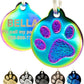 Engraved Pet Tag for Dogs and Cats - Personalized Front & Back up to 4 Lines of Text Custom Engraved ID, Round Paw Print Solid Plating Stainless Steel Nebula Regular