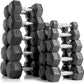 6-10 Pair Iron and Rubber Dumbbell Set 350/450 and 550 lbs 5-50 lbs Hand Free Weight for Strength Hex Coated Weights with Vertical Storage Rack Home Gym 5-50 lb - Black