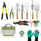 Gardening Tools – 42 Piece Premium Gardening Tool Set,Heavy Duty Hand Tools with Fashion Garden Tools Organizer Handbag,Rust-Proof Gardening Tool Kit, Ideal Gardening Gifts for All (Green Floral)