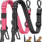 Pawaboo 2Pack Dog Seatbelt for Car, 3-in-1 Dog Car Seat Belt Bungee, Shockproof Dog Tether for Car with Buckle & Hook Latch, Adjustable Reflective Dog Harness Leash with 360° Lockable Buckle, Pink