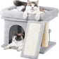 14in Cat Tree Tower with 20 * 16.5in Perch Bed and Washable Top for Large Adult Cats, Condo and Scratching Post for Indoor Kitten Pet, Light Gray